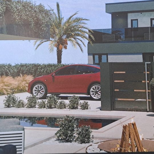 Строящийся современный особняк в Медулине – 156 м² с бассейном и гардеробной.