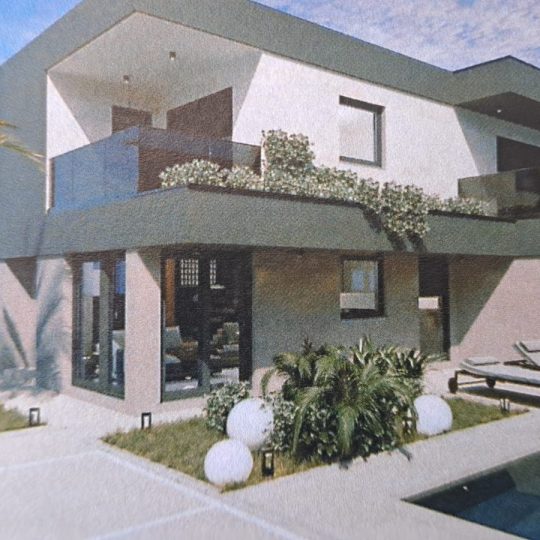 Строящийся современный особняк в Медулине – 156 м² с бассейном и гардеробной.